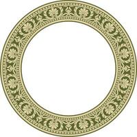 Vector gold and green round classic renaissance ornament. Circle, ring european border, revival style frame