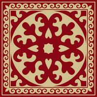 Vector red with gold Square Kazakh national ornament. Ethnic pattern of the peoples of the Great Steppe, Mongols, Kyrgyz, Kalmyks, Buryats