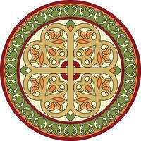 Vector colored round ancient Byzantine ornament. Classical circle of the Eastern Roman Empire, Greece. Pattern motifs of Constantinople