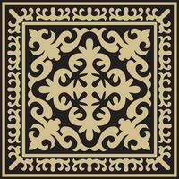 Vector golden with black Square Kazakh national ornament. Ethnic pattern of the peoples of the Great Steppe, .Mongols, Kyrgyz, Kalmyks, Buryats