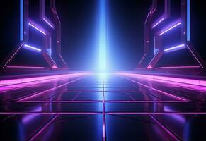 Ai Generative Neon illuminated futuristic backdrop realistic image, ultra hd, high design very detailed photo