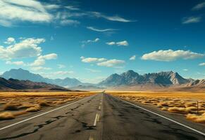 ai generativo foto la carretera claro cielo Desierto montañas paisaje realista imagen, ultra alta definición, alto diseño muy detallado