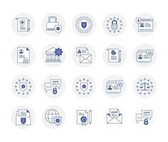 GDPR Privacy Policy Icon Set. GDPR Compliance Icons Data Privacy Assurance. Shielding Personal Data. Vector Editable Stroke Icons.