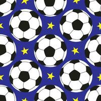 Vector seamless pattern with soccer balls and stars in cartoon style. Football pattern design