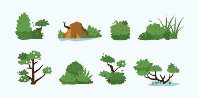 bush and rock landscape icon set, vector illustration, flat design for any purpose.