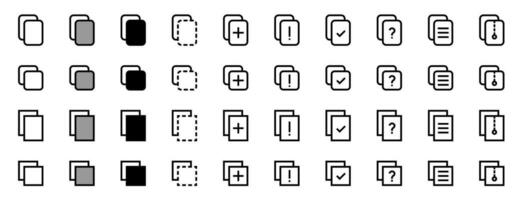 Copiar icono recopilación. archivo icono conjunto en negro color diseño. negro plano Delgado icono en moderno contorno estilo. vector