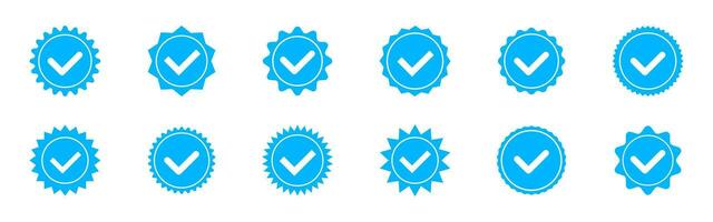 cuenta verificación icono con un circulo adentro. social medios de comunicación verificación iconos verificado Insignia perfil colocar. azul cheque marca icono. vector