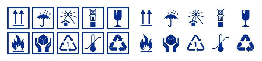 Packaging Symbols. Fragile signs set. Vector illustration isolated on transparent background.