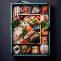 hiper realista calidad de bento caja ai generado foto