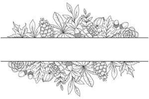 Fall floral frame outline. Fall Foliage Line Art Illustration, Outline Leaves arrangement Hand Drawn Illustration. Fall Coloring Page with Leaves vector
