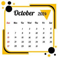 octubre 2024 calendario vector