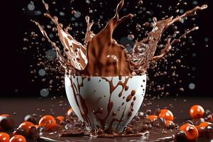 Free Hot chocolate splash liquid cacao or coffee background Generative AI photo