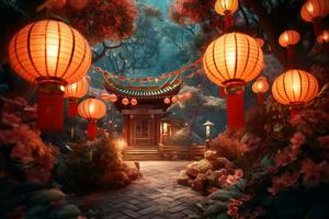 Free happy mid autumn festival or chinese new year gate Generative AI photo