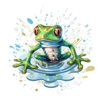 Watercolor frog in nature head sitting generative ai photo
