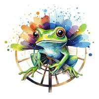 Watercolor frog in nature head sitting generative ai photo