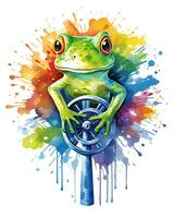 Watercolor frog in nature head sitting generative ai photo