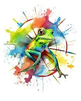 Watercolor frog in nature head sitting generative ai photo