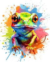 Watercolor frog in nature head sitting generative ai photo