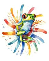 Watercolor frog in nature head sitting generative ai photo