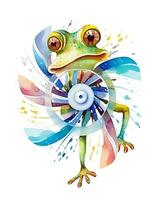 Watercolor frog in nature head sitting generative ai photo