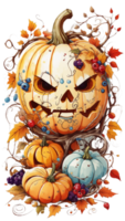 Sticker Halloween Pumpkin Smiling Forest AI Generative png