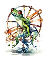 Watercolor frog in nature head sitting generative ai photo