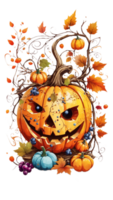 Sticker Halloween Pumpkin Smiling Forest AI Generative png