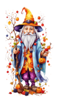 Magical Halloween Wizard Casting Spooky Spells with a Pumpkin Hat AI Generative png