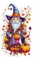 Magical Halloween Wizard Casting Spooky Spells with a Pumpkin Hat AI Generative png