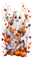 Aufkleber gruselig Halloween Karikatur komisch Geist und unheimlich Hexe Hut im dunkel Nacht transparent Hintergrund ai generativ png