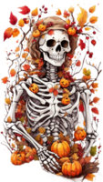 Aufkleber Halloween Kürbis mit Schädel und Knochen ai generativ png