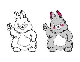 Coloring book for children with color sample, example. Bunny, rabbit, hare smiling. Forest wild animal. vector