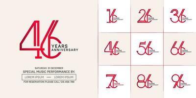 set of anniversary flat red and black color with soft color background for special celebration event vector