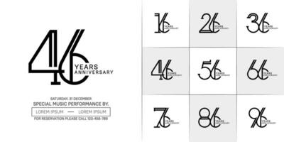 set of anniversary flat black color with white background for special celebration event vector