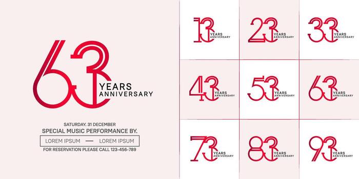 set of anniversary flat red and black color with soft color background for special celebration event vector