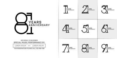 set of anniversary flat black color with white background for special celebration event vector