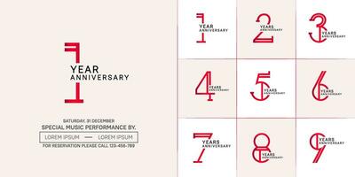 set of anniversary flat red and black color with soft color background for special celebration event vector