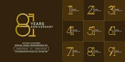 set of anniversary golden and white color with brown color background for special celebration event vector