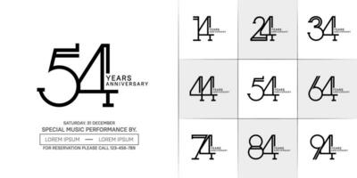 set of anniversary flat black color with white background for special celebration event vector