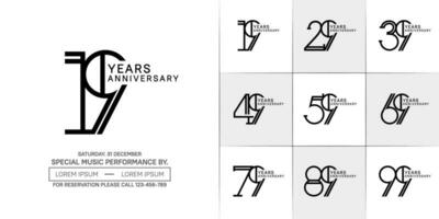 set of anniversary flat black color with white background for special celebration event vector