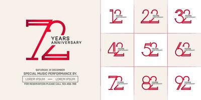 set of anniversary flat red and black color with soft color background for special celebration event vector