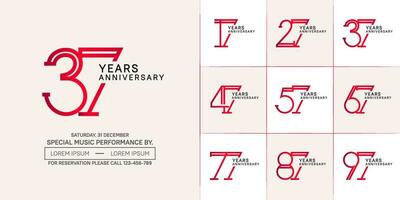 set of anniversary flat red and black color with soft color background for special celebration event vector