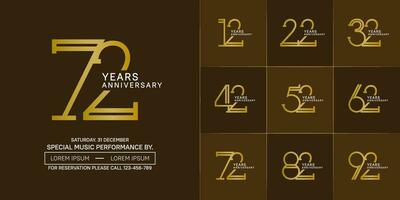 set of anniversary golden and white color with brown color background for special celebration event vector