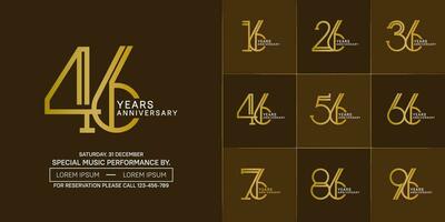 set of anniversary golden and white color with brown color background for special celebration event vector