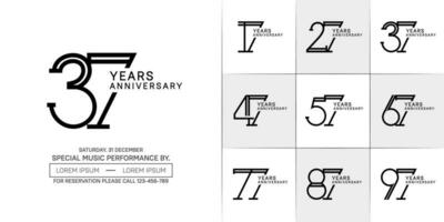 set of anniversary flat black color with white background for special celebration event vector