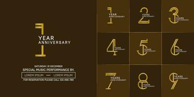 set of anniversary golden and white color with brown color background for special celebration event vector