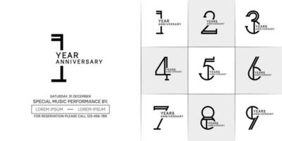 set of anniversary flat black color with white background for special celebration event vector