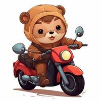 linda pequeño oso montando moto foto