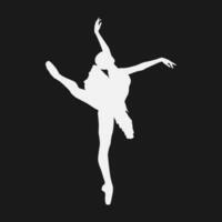 High details of ballerina silhouette. Minimal symbol and logo of sport. Fit for element design, background, banner, backdrop, cover, logotype. Isolated on black background. Vector Eps 10