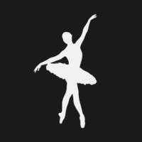 High details of ballerina silhouette. Minimal symbol and logo of sport. Fit for element design, background, banner, backdrop, cover, logotype. Isolated on black background. Vector Eps 10